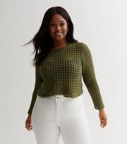 New Look Curves Olive Open Knit Boxy Jumper